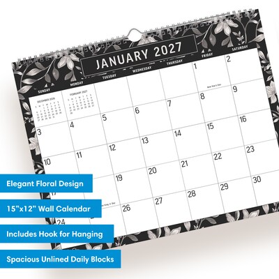 2027 Blue Sky 15 x 12 Monthly Wall Calendar, Black/White (160999)