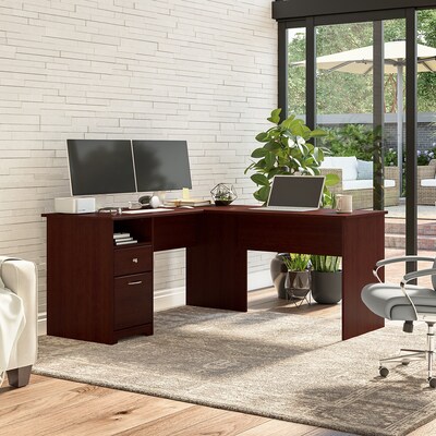 Bush Furniture Cabot 60"W L Shaped Computer Desk with Drawers, Harvest Cherry (CAB044HVC)