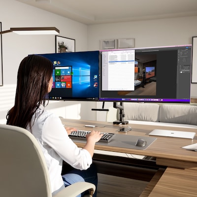 Mount-It! Dual Monitor Gas Spring Desk Mount with Pole and Crossbar For Screens Up to 32, 19.8 lbs