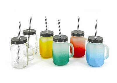 6 Mason Jars with Lids & Straws