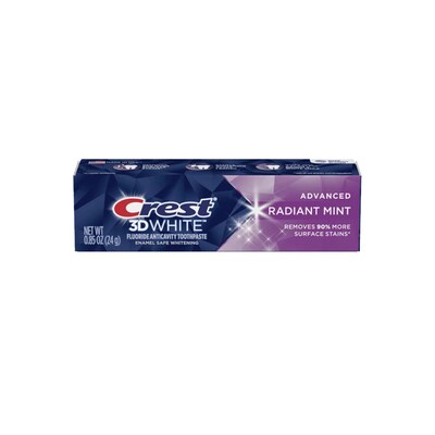 Crest 3D White Toothpaste, 0.85 oz Travel Size Tube, 12 Tubes/Bag, 12 Bags/Carton