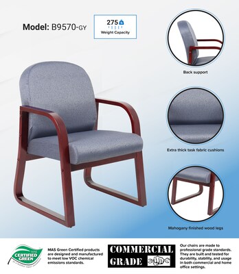 Boss B9570 Series Mahogany Frame Guest Armchair; Grey