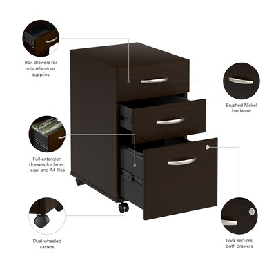 Bush Business Furniture Arrive 3 Drawer Mobile File Cabinet - Assembled, Mocha Cherry (ARF116MR-Z)