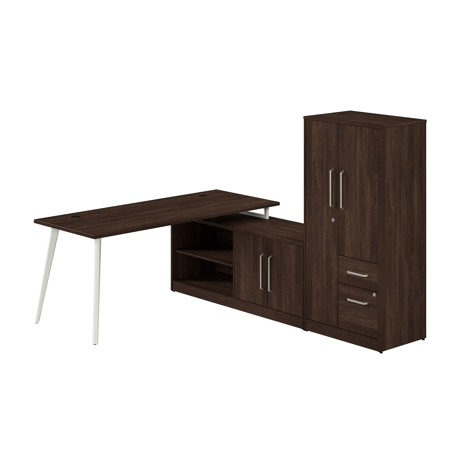 Bush Business Furniture Vista 72W L Shaped Desk with Low Storage Cabinet and Wardrobe, Black Walnut (VST009BW)