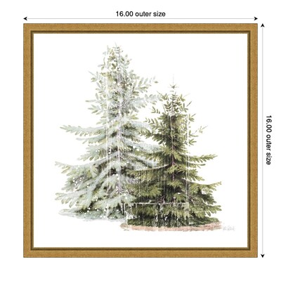 Amanti Art Vintage Wooded Holiday Trees in Snow by Katie Pertiet Framed Canvas Wall Art Print, 16" x 16" (A42675339742)