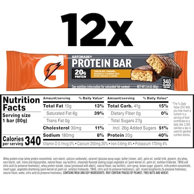 Gatorade Chocolate Caramel Protein Bars, 2.8 oz., 12 Bars/Pack (220-02880)
