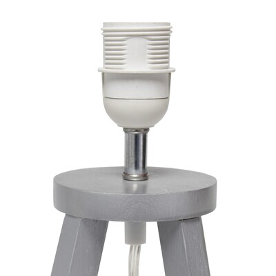 Simple Designs Interlocked Triangular Gray Wood Table Lamp with White Fabric Shade (LT1069-GYW)