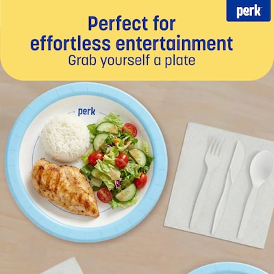 Perk™ Heavy-Weight Paper Plates, 10", Blue/White, 125/Pack (PK54330)