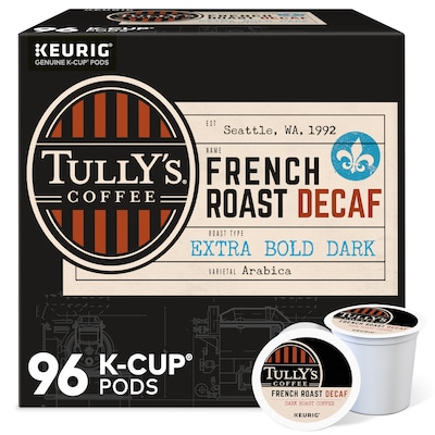 Tullys French Roast Decaf Coffee Keurig® K-Cup® Pods, Dark Roast, 96/Carton (700282)