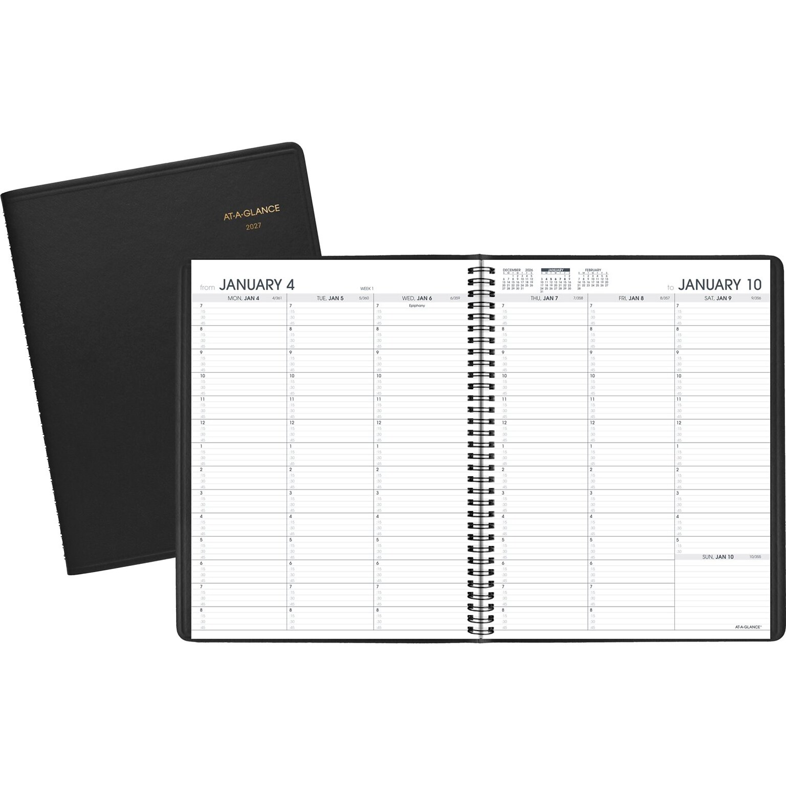 2027 AT-A-GLANCE 8.25 x 11 Weekly Appointment Book, Faux Leather Cover, Black (70-950-05-27)