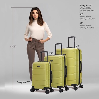 DUKAP Sense 3-Piece Hardside Spinner Carry-On Luggage Set, TSA Checkpoint Friendly, Green (DKSENSML-GRN)