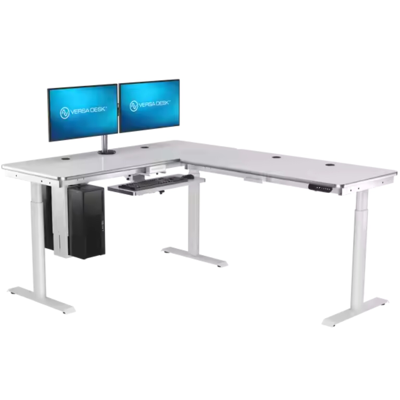 VersaDesk PowerLift 60W Electric L-Shaped Adjustable Standing Desk, White (PLLSD6060-WW-APP)