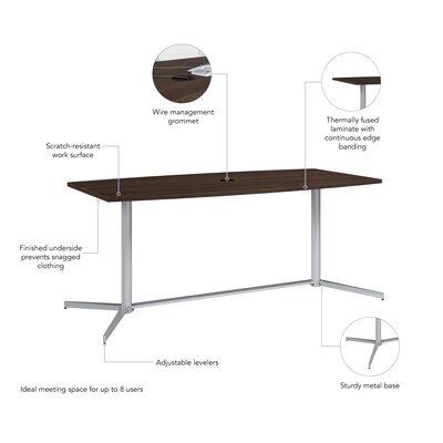Bush Business Furniture 72"W x 36"D Boat Shaped Conference Table, Black Walnut/Cool Gray Metallic (99TBM72BWSVK)