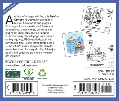 2027 Willow Creek Fishing Cartoon-A-Day by Jonny Hawkins 5.4 x 6.2 Day-to-Day Calendar (63460)