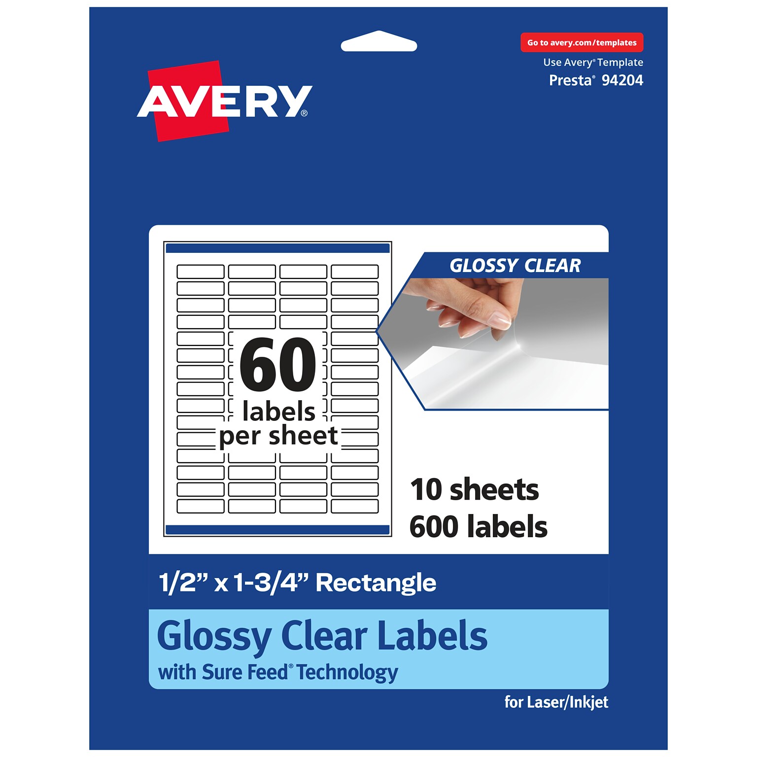Avery Laser/Inkjet Multipurpose Labels, 1.75 x , Glossy Clear, 600/Pack (94204)