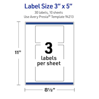 Avery Rectangle Laser Multipurpose Labels, 3" x 5", White, 30/Pack (19479399224)
