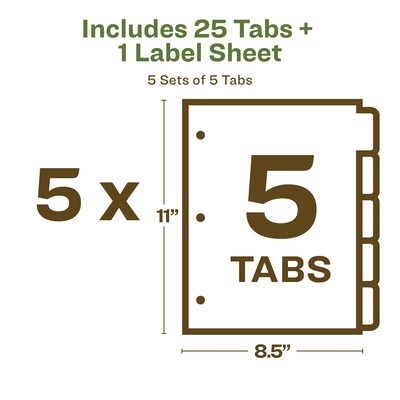 Avery Index Maker EcoFriendly Paper Dividers with Print & Apply Label Sheets, 5 Tabs, White, 5 Sets/Pack (11580)