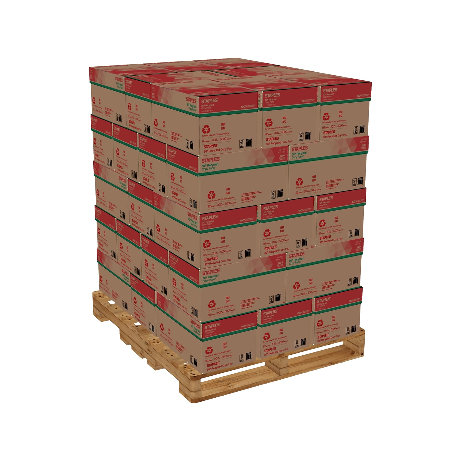 Staples 30% Recycled 8.5 x 11 Copy Paper, 20 lbs., 92 Brightness, 500 Sheets/Ream, 400 Reams/Pallet (1893)