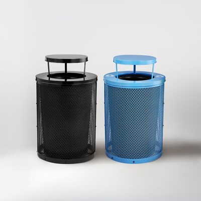 Alpine Industries 4460 Steel Mesh Trash & Recycling Bin Combo with Rain Bonnet Lid, 36 Gallon, Black/Blue (ALP4460-01-F)