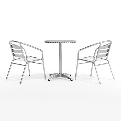 Flash Furniture Lila Indoor-Outdoor 23.5'' Round Table Set with 2 Slat Back Chairs, Aluminum (TLH24RD017BCHR2)