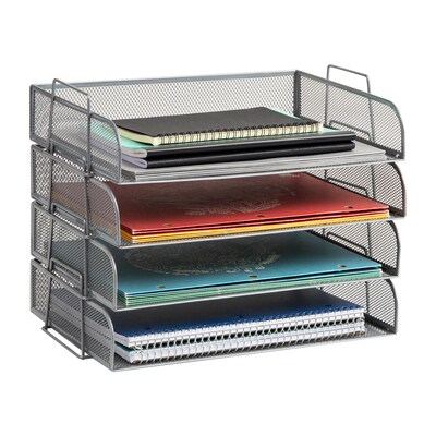Mind Reader Metal Side Loading Stackable Letter Tray, Silver (DSTACK4-SIL)