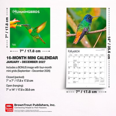 2027 BrownTrout Hummingbirds 7" x 7" Monthly Wall Calendar (9798330709830)