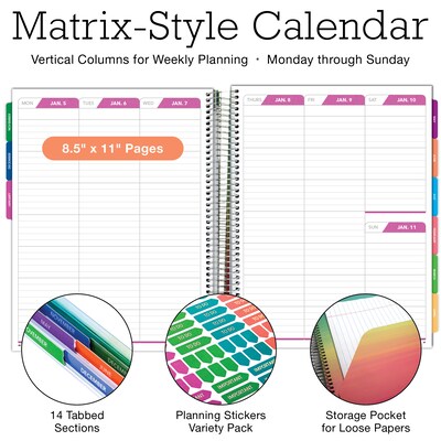 2026 Global Printed Products Rainbow Floral 8.5" x 11" Weekly & Monthly Planner, Paperboard Cover (NRY26-DCY-53)