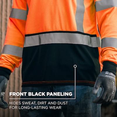 Ergodyne GloWear 8369BK High Visibility Long Sleeve Black Bottom T-Shirt, ANSI Type R Class 3, Orange, 4XL (22228)