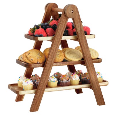 MegaChef Ladder Tray Set, Brown, 3 Tier, 4 Pieces (935122162M)