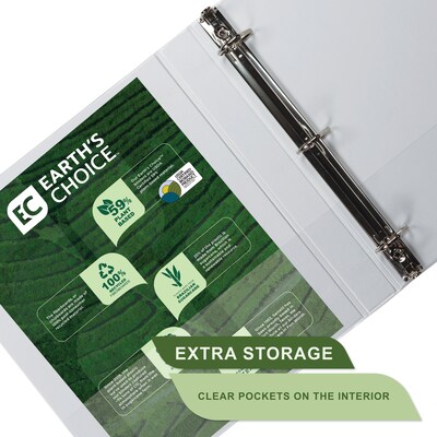 Samsill Earth's Choice Plant-Based Heavy Duty 1" 3-Ring View Binders, D-Ring, White (16937)