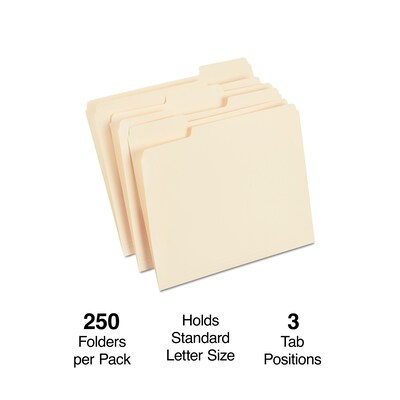 Staples Heavy Duty File Folder, 1/3 Cut Tab, Letter Size, Manila, 250/Box (TR56677)