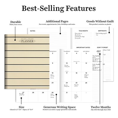 2025-2026 TF Publishing Ebony and Ivory 6.5" x 8" Academic Year Monthly Planner, Paperboard Cover, Multicolored (AY26-4202)