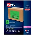Avery Laser Shipping Labels, 8-1/2 x 11, Neon Green, 1 Label/Sheet, 100 Sheets/Box (5940)