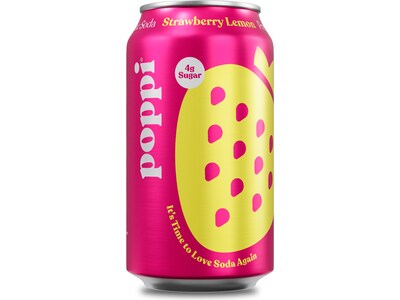 Poppi Prebiotic Strawberry Lemon Soda, 12 fl. oz., 12 Cans/Case (XNA71014)