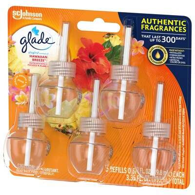 Glade PlugIns Scented Oil Warmer Refill, Hawaiian Breeze, 0.67 Fl. Oz., 5/Pack (315181EA)