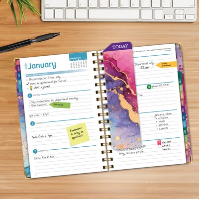 2026 Global Printed Products 5.5" x 8" Weekly & Monthly Planner, Paperboard Cover, Rainbow Gold Marble (FSHN-CY26-58-36)