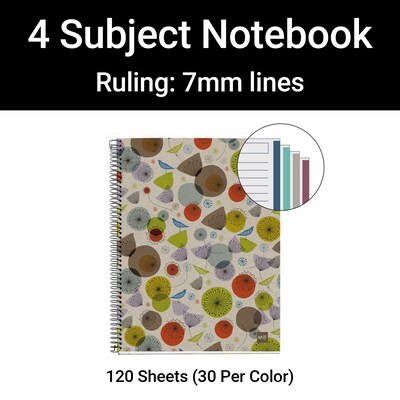 MiquelRius 4-Subject Notebooks, 5.83" x 8.27", College Ruled, 120 Sheets, Multicolored, 5/Case (2963CS)