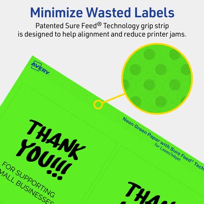 Avery Laser/Inkjet Multipurpose Square Labels, 4" x 4", Neon Green, 80/Pack (94100)