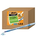 BIC Round Stic Xtra Life Ballpoint Pen, Medium Point, Blue Ink, 144/Pack (GSM144AZ-BLU)