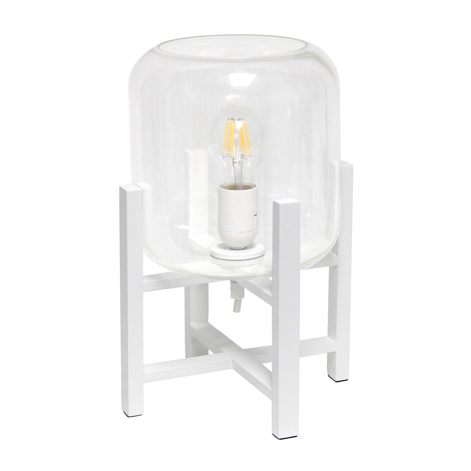 Simple Designs White Wood Mounted Table Lamp with Clear Glass Cylinder Shade (LT1068-WHT)