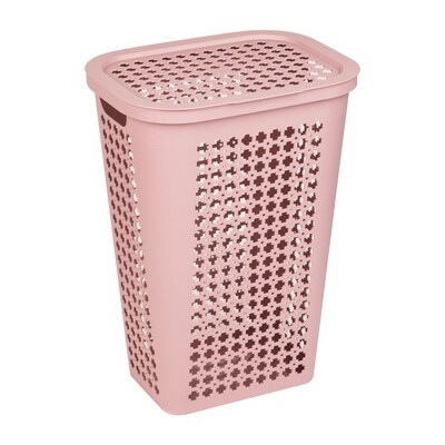 Mind Reader Slim Tapered Hamper with Lid, Plastic, Pink (SWHAMP50-PNK)