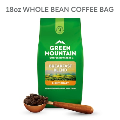 Green Mountain Breakfast Blend Whole Bean Coffee Packet, Light Roast, 18 oz. (GMT37567)