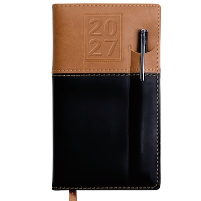 2027 Excello Brands 3.5 x 6 Weekly & Monthly Planner, Faux Leather Cover, Brown/Black (ORY27-PKPN36-BN)