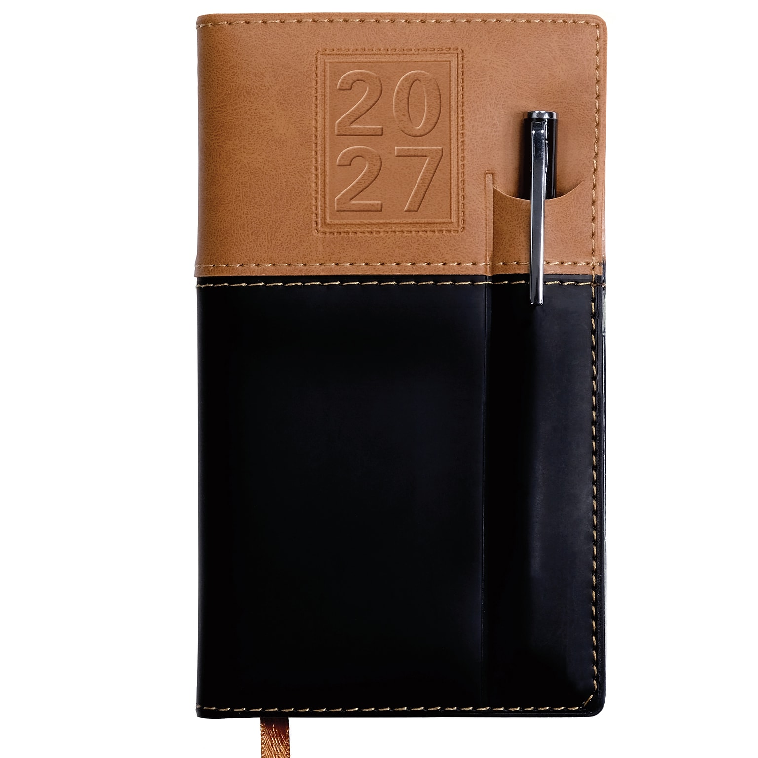 2027 Excello Brands 3.5 x 6 Weekly & Monthly Planner, Faux Leather Cover, Brown/Black (ORY27-PKPN36-BN)