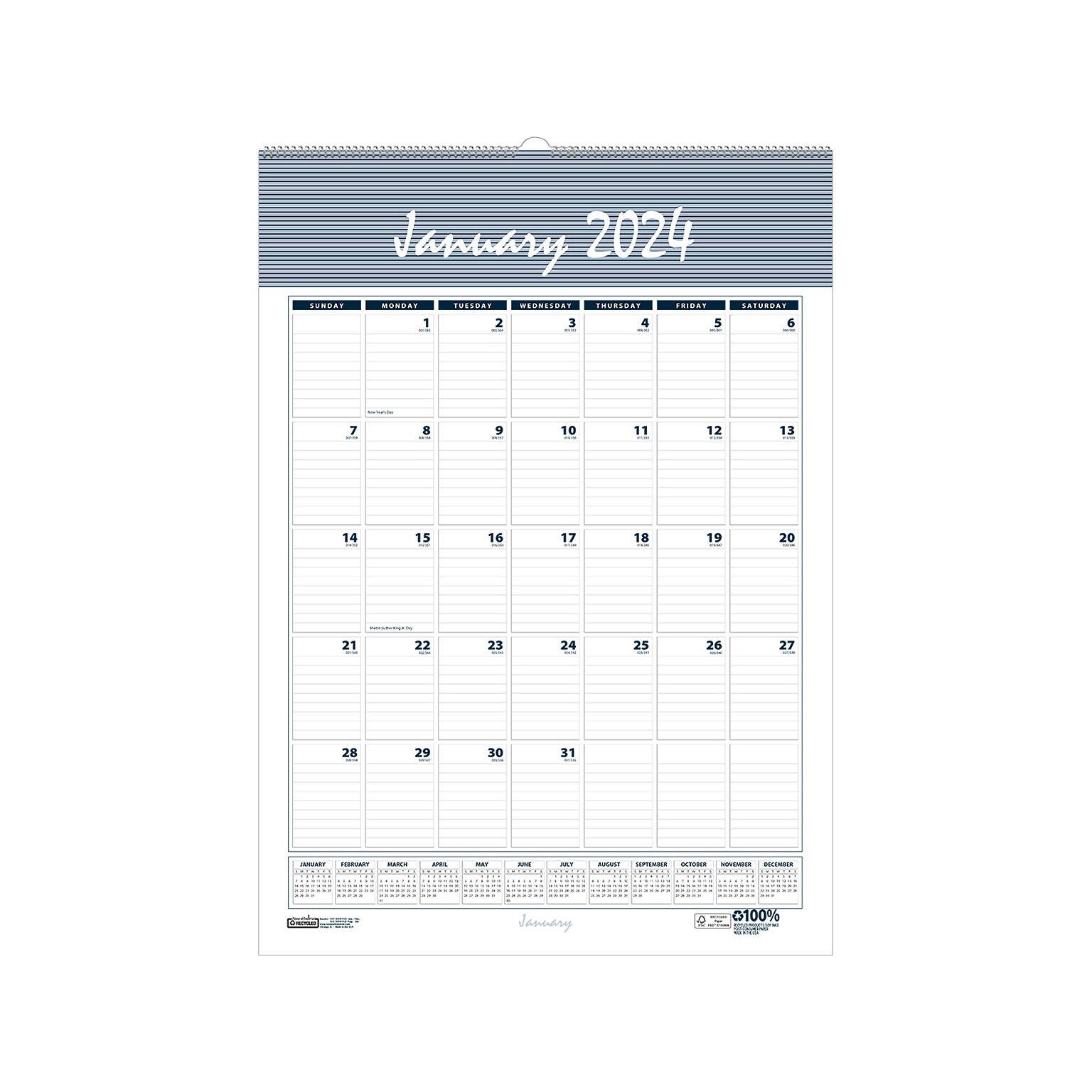 2024 House of Doolittle Bar Harbor 12 x 17 Monthly Wall Calendar, Wedgwood Blue/Gray (332-24)