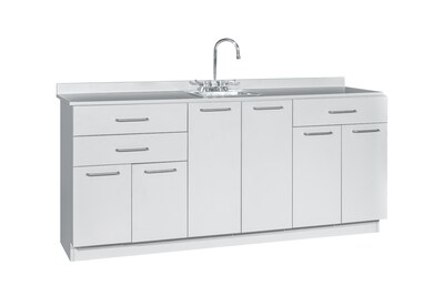 Viva Comfort 36.75"H x 72"W Exam Room Medical Cabinet With Sink, 2-Doors, 3-Drawers, Gray (ME902-BASE-72-CS-GRY-MK)