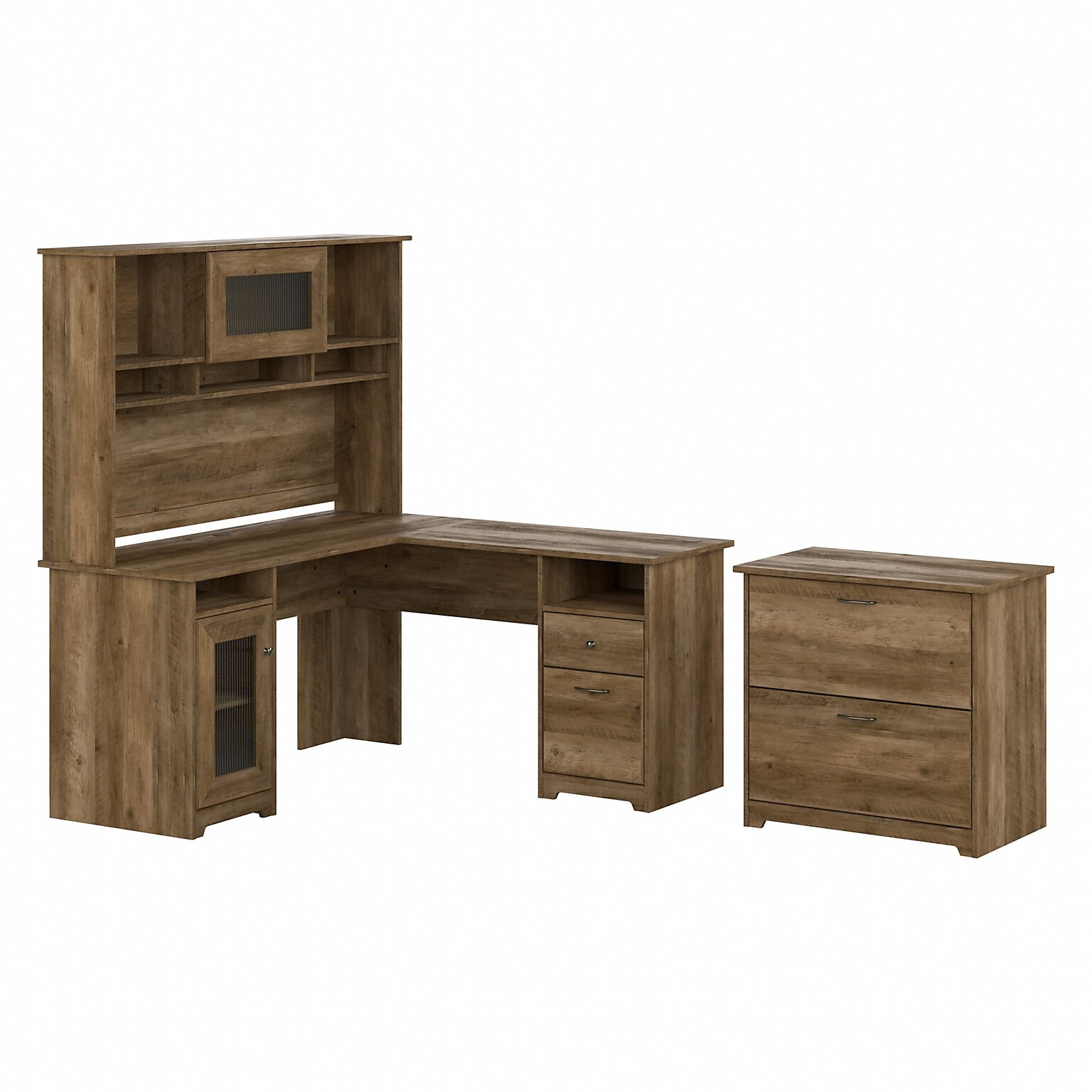 Bush Furniture Cabot 60W L Shaped Computer Desk with Hutch and Lateral File Cabinet, Reclaimed Pine (CAB005RCP)