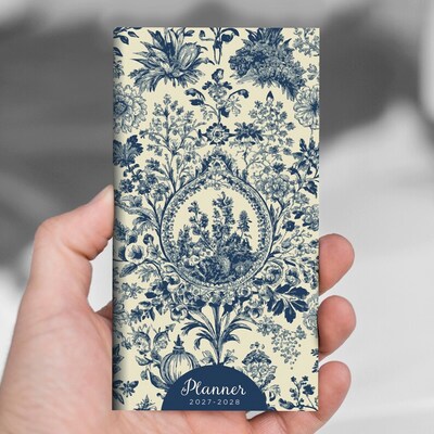 2027 TF Publishing Blue Toile 3.5" x 6.5"  Monthly Standard Planner, Paperboard Cover, Multicolored (27-7006)