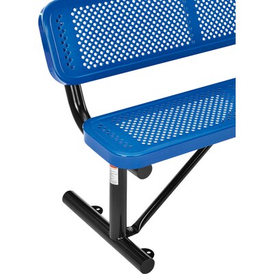 Global Industrial 4' Outdoor Steel Bench w/ Backrest, Perforated Metal, Blue (695744BL)