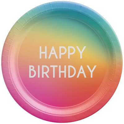 Party City Rainbow Ombre Happy Birthday 9 Paper Plates, Mulitcolored, 8 Plates/Pack (AM750005-ST)
